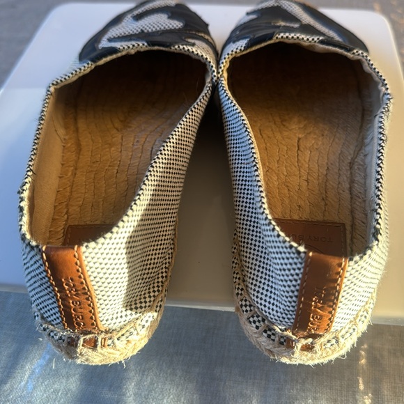Tory Burch Black/White Canvas And Leather Logo Lonnie Espadrilles Flats Size 9M - Picture 12 of 13